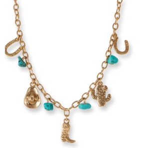 Justin Ladies Charm Necklace Silverstone W/Turquoise Colored Stones