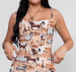 Tictoc Django Tapestry Horse Print Corset Bustier Western Top