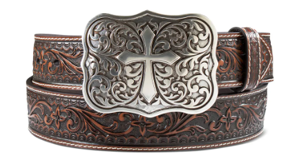 Ariat 1 1/2 Floral Embossed Cross Buckle Brown