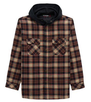 Wrangler Riggs Workwear Hooded Flannel Jacket Relaxed Fit Khaki Plaid