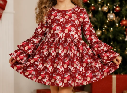 Pink Barn Kids Fancy Prancy Christmas Horses Girls Dress