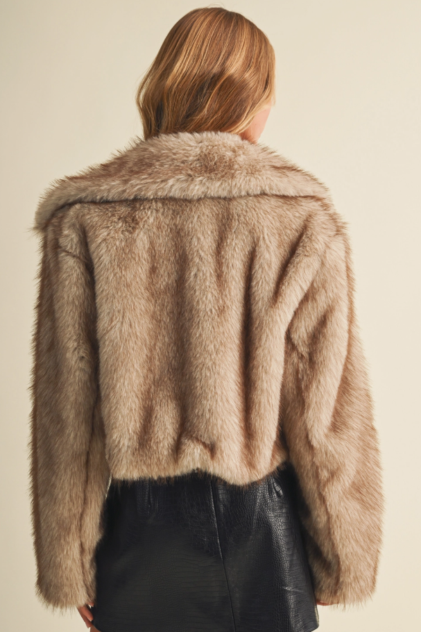 Mustard Seed Wide Notched Lapel Faux Fur Jacket