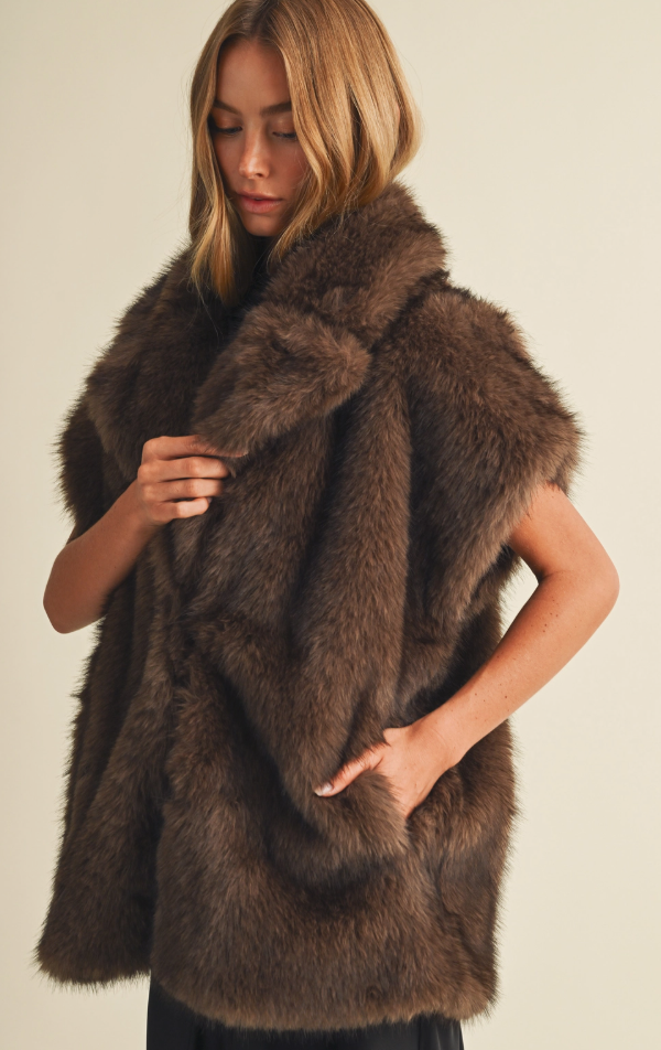 Mustard Seed Statement Lapel Plush Faux Fur Vest