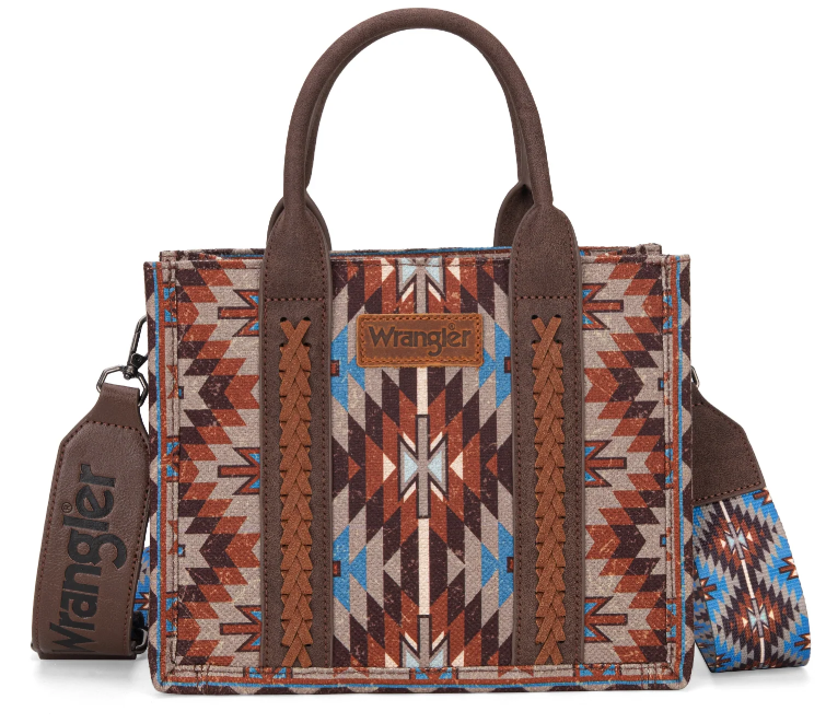 Wrangler Southwestern Pattern Dual Sided Print-Tote/Crossbody Coffee