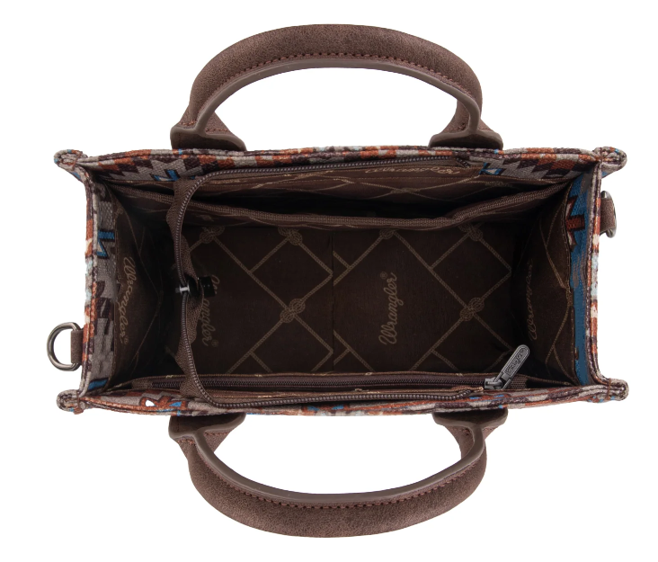 Wrangler Southwestern Pattern Dual Sided Print-Tote/Crossbody Coffee
