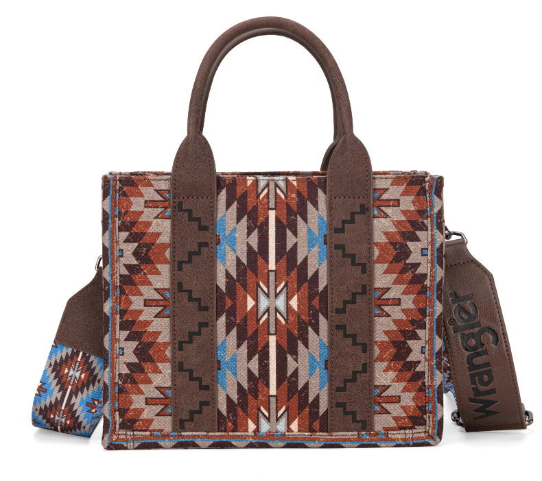 Wrangler Southwestern Pattern Dual Sided Print-Tote/Crossbody Coffee