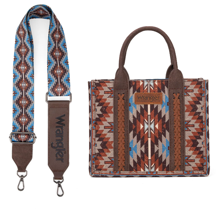 Wrangler Southwestern Pattern Dual Sided Print-Tote/Crossbody Coffee
