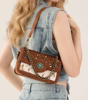 Trinity Ranch Cowhide Floral Cutout Crossbody Bag