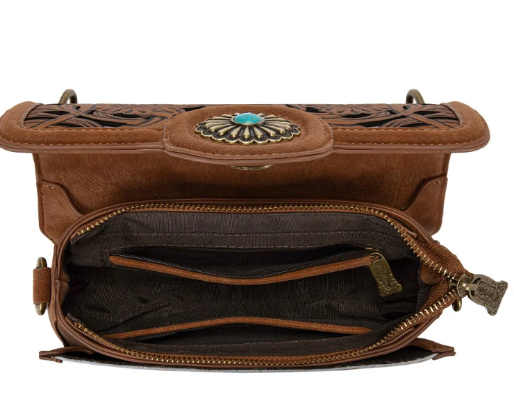 Trinity Ranch Cowhide Floral Cutout Crossbody Bag