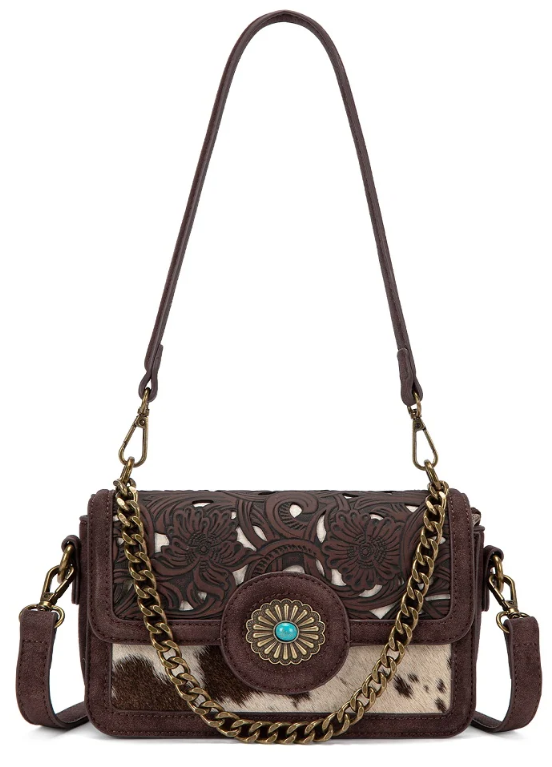 Trinity Ranch Cowhide Floral Cutout Crossbody Bag