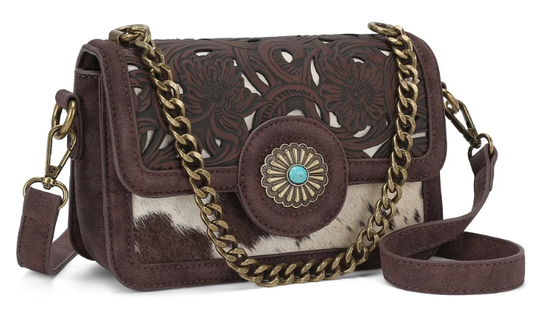 Trinity Ranch Cowhide Floral Cutout Crossbody Bag