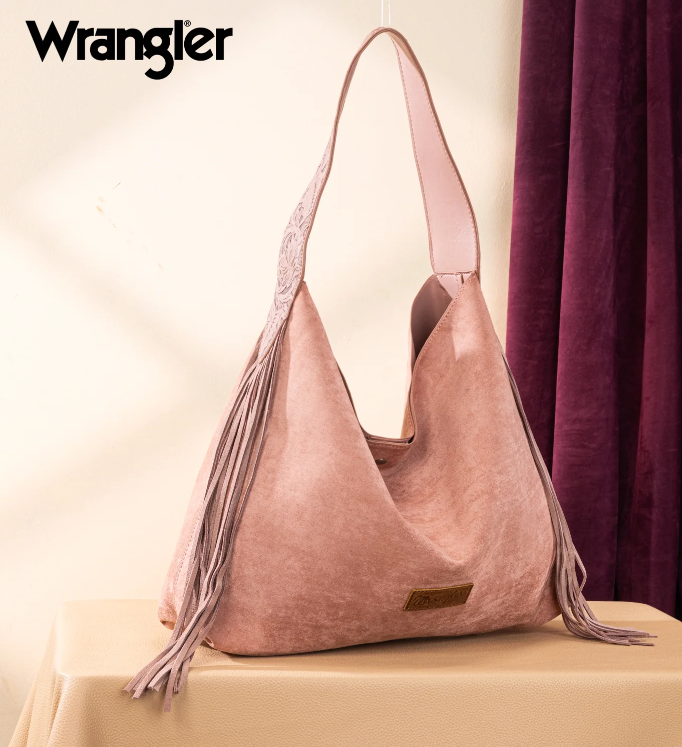 Wrangler Fringe Floral Tooled Hobo Bag