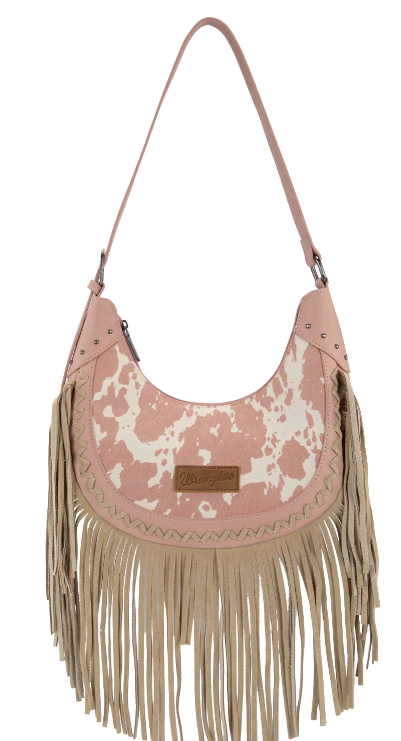 Wrangler Cow Print Fringe Shoulder Hobo Bag