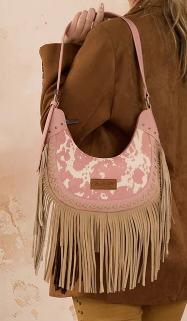 Wrangler Cow Print Fringe Shoulder Hobo Bag