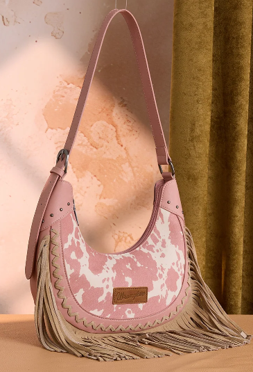Wrangler Cow Print Fringe Shoulder Hobo Bag