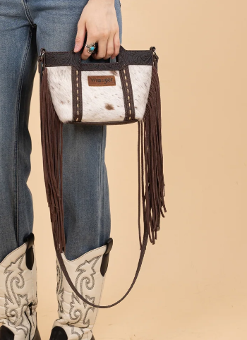 Wrangler Genuine Cowhide Top Handle Fringe Crossbody
