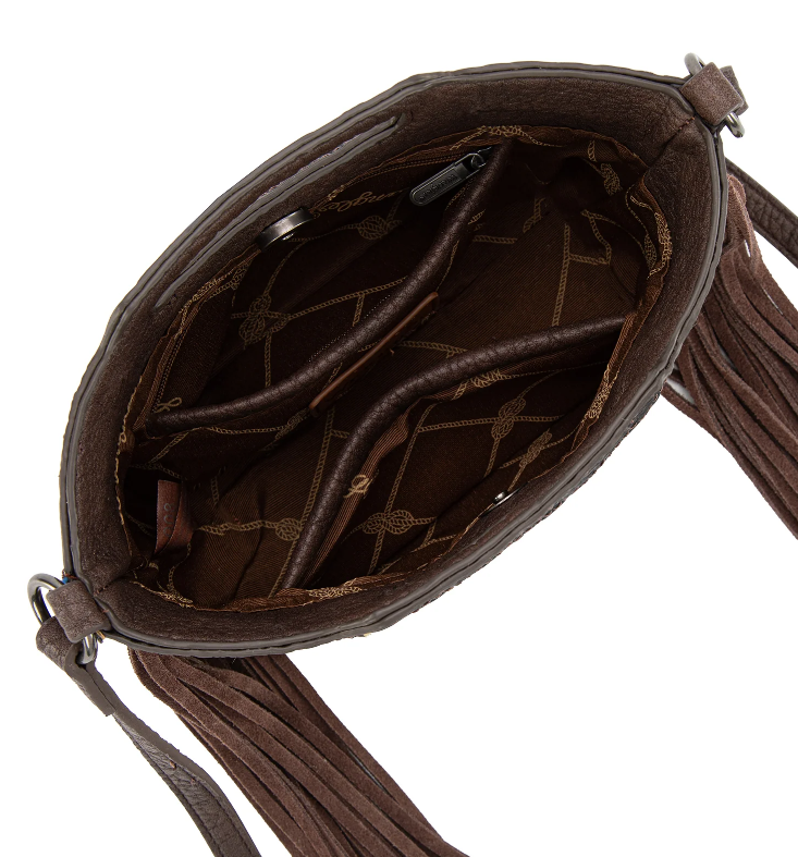 Wrangler Genuine Cowhide Top Handle Fringe Crossbody