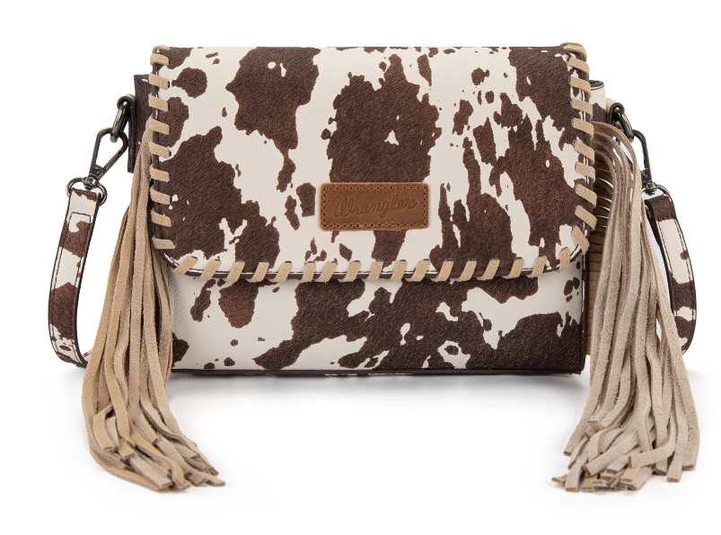 Wrangler Cow Print Fringe Crossbody Bag