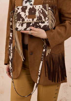 Wrangler Cow Print Fringe Crossbody Bag