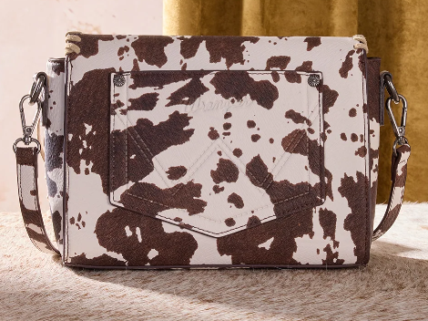 Wrangler Cow Print Fringe Crossbody Bag