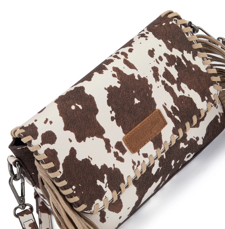 Wrangler Cow Print Fringe Crossbody Bag