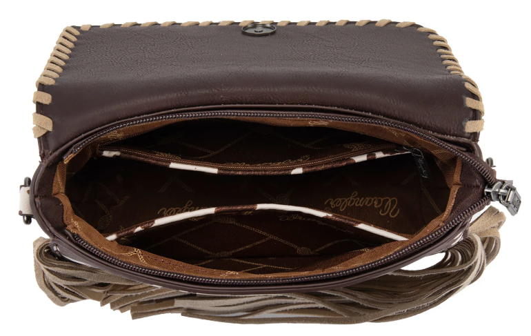 Wrangler Cow Print Fringe Crossbody Bag