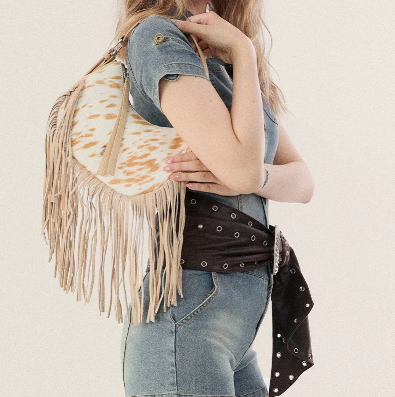 Trinity Ranch Cowhide Hair on Fringe Hobo Bag