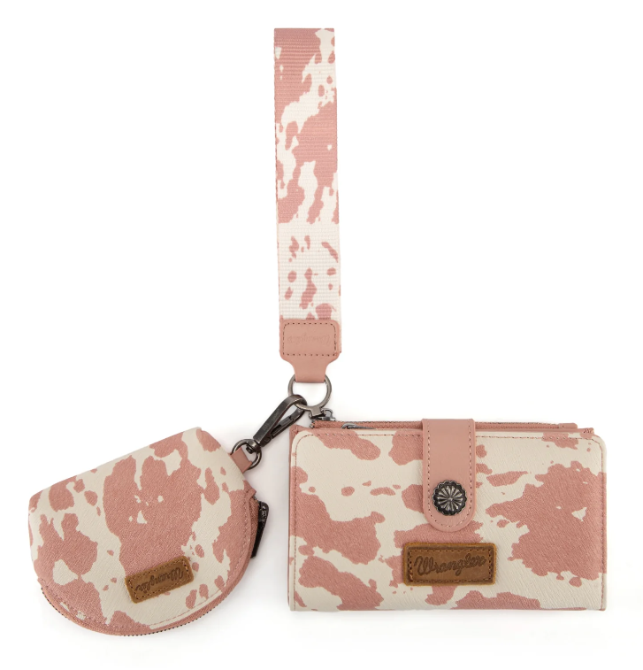 Wrangler Cow Print Wallet & Coin Pouch Wristlet Set