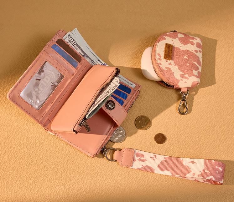 Wrangler Cow Print Wallet & Coin Pouch Wristlet Set