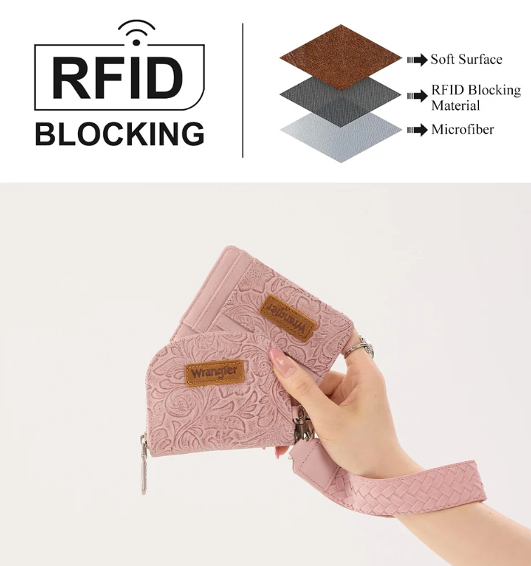Wrangler Floral Tooled 2‑Piece RFID Wallet Set