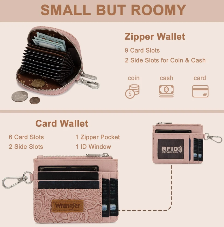 Wrangler Floral Tooled 2‑Piece RFID Wallet Set