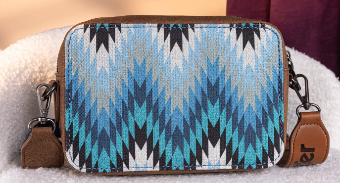 Wrangler Southwestern Pattern Dual Sided Print Crossbody Purse with Wallet Compartment
