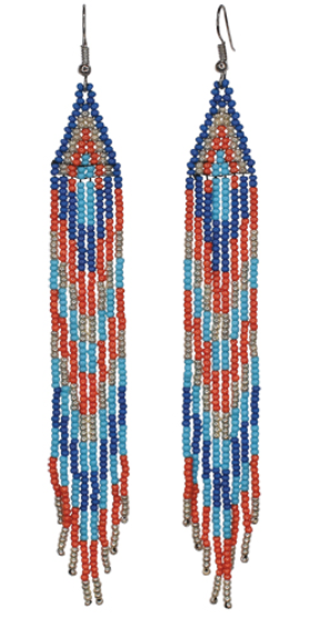 JUSTIN LADIES EARRINGS CORAL AND BLUE BEADED