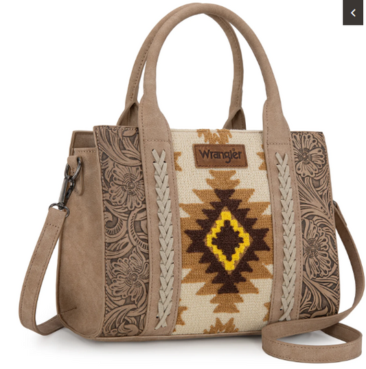 Wrangler Tooled Aztec Pattern Print Concealed Carry Tote/Crossbody
