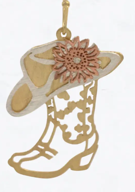 Cowgirl Hat & Boot Cutout Earrings with Sunflower