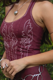 Margee Western Embroidered Suede Self-Tie Halter Top