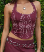 Margee Western Embroidered Suede Self-Tie Halter Top