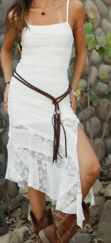 Daisy Dainty Floral Lace Asymmetrical Hem Boho Midi Dress