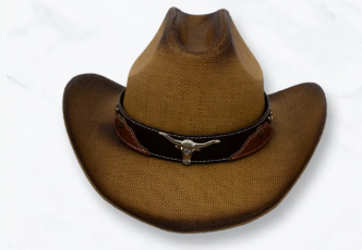Cowboy Hat with Leather Longhorn Band