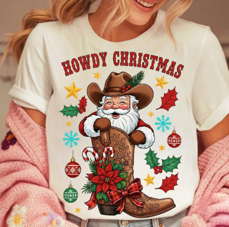 Retro Howdy Christmas Girly Santa Shirt