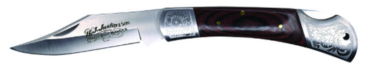 Justin Folding Knife Wood Handle W/Etching