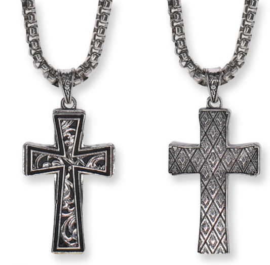 Justin Men's Necklace Stainless Steel Cross W/Filigree