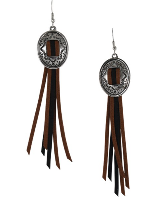 Justin Earrings Embossed Concho W/Suede Fringe
