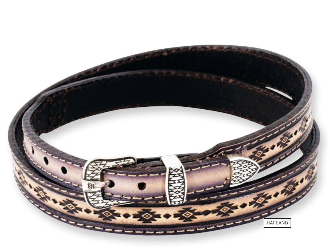 Red Dirt Hat Co Genuine Leather Hat Band Tan Aztec