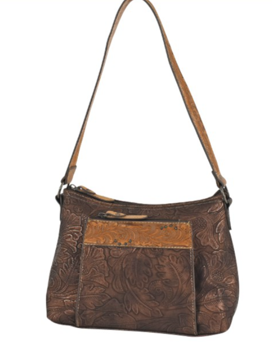Tony Lama Bronzed Floral Brown Shoulder Bag