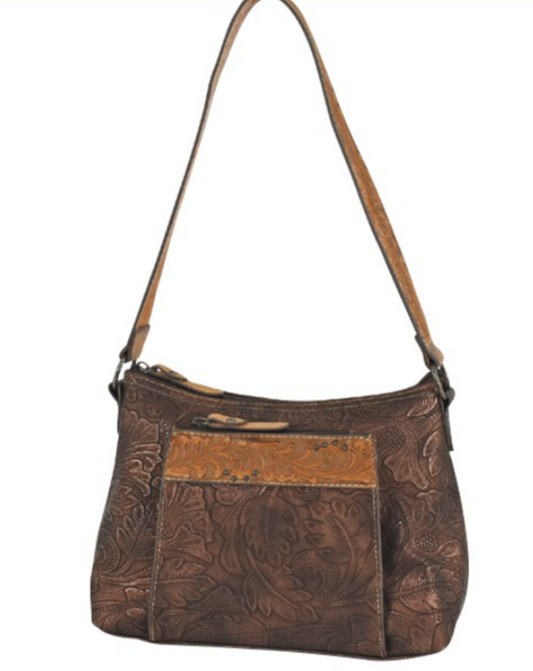 Tony Lama Bronzed Floral Brown Shoulder Bag