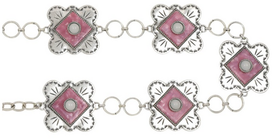 Catchfly Ladies Concho Belt W/Faux Pink Opal and Pearl