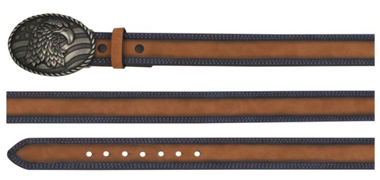 Arena Ace Boy's Belt Denim Blue W/Brown Burnished Inlay
