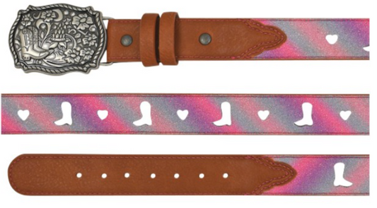 Catchfly Girl's Belt Pastel Shimmer W/Hearts and Boots