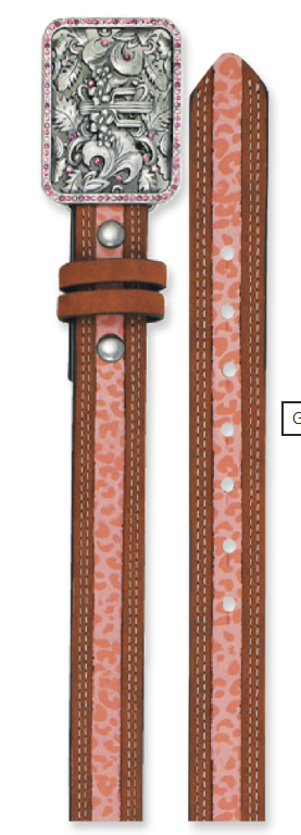 Catchfly Girl's Belt Tan W/Pink Cheetah Inlay